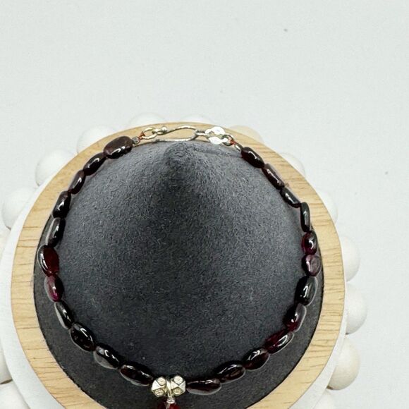 Garnet Beaded Bracelet Briolette Dangle Sterling Silver Clasp 7 1/2” Gem Stones - Picture 7 of 15